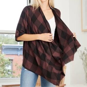 Target Knox Rose Buffalo Plaid Ruana Shawl Cardigan - Black/Brown Boho - S